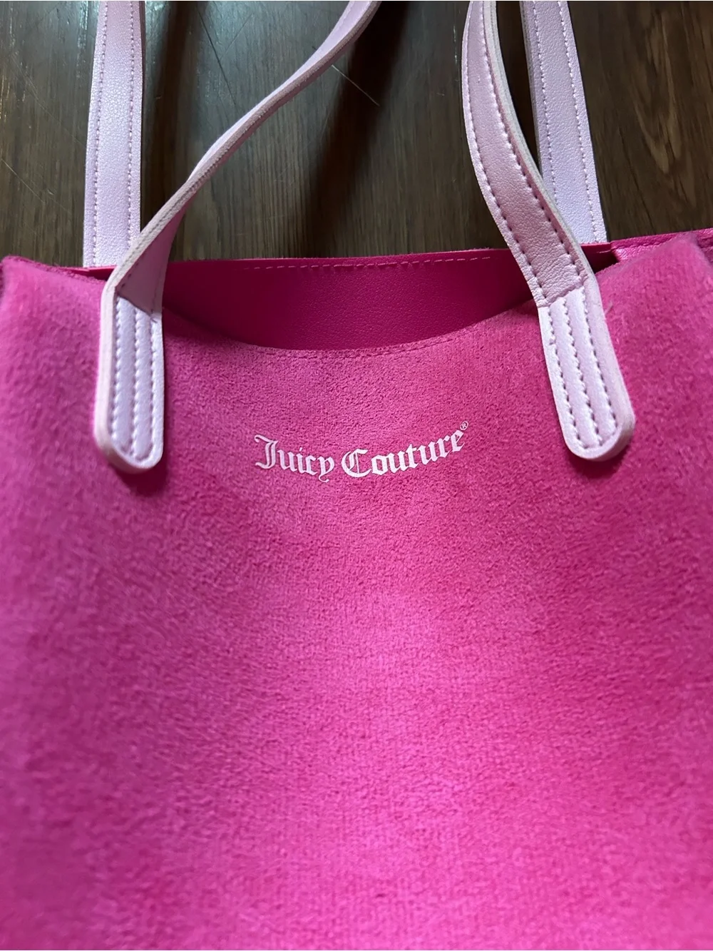Juicy Couture Bright Pink Suede Tote with Pale Pink Straps